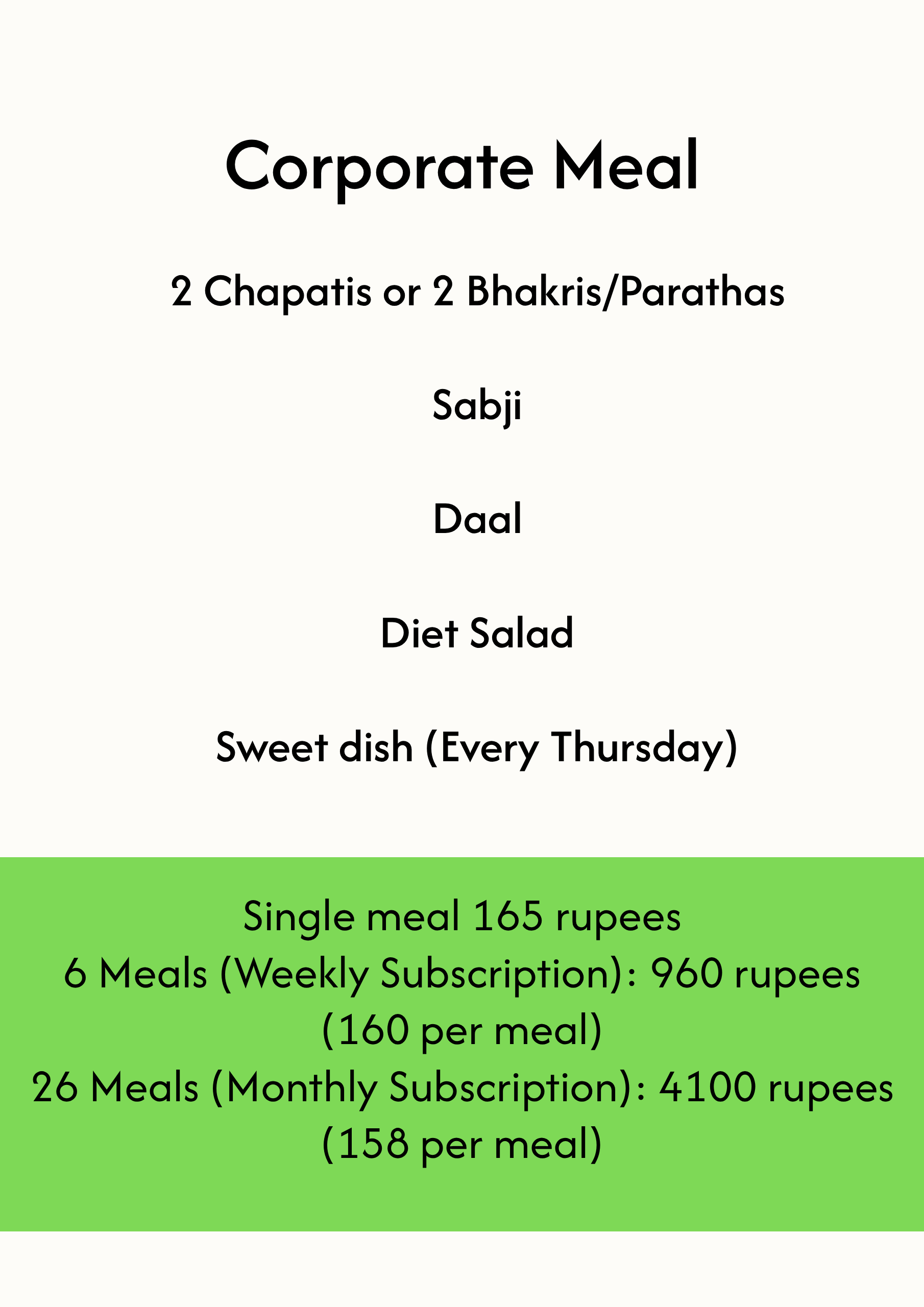 Corporate meal pricing
